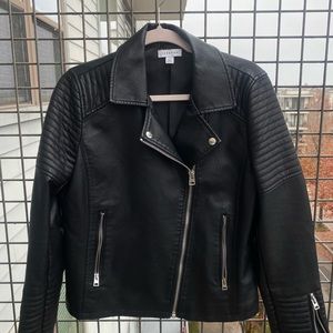 Topshop faux leather biker jacket in black